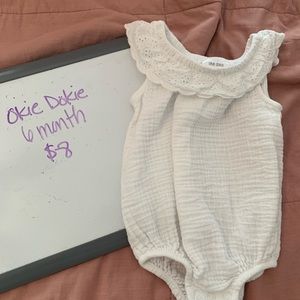 Okie Dokie onesie, white, EUC, 6 months
